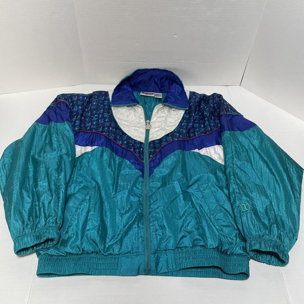Vintage Womens Advantage By Wilson Windbreaker Jacket, Large, Blue/Teal/White